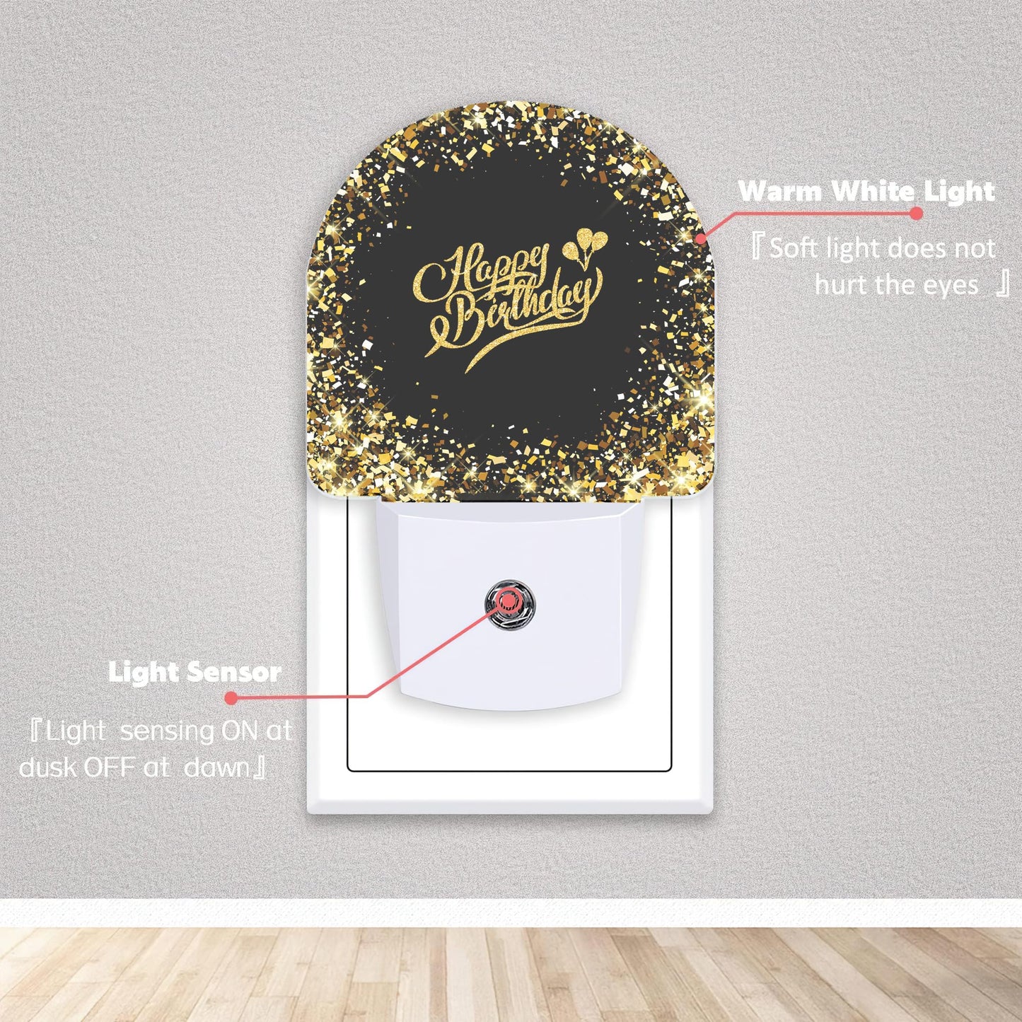 Axxitude Happy Birthday Night Lights Plug into Wall for Girls Boys Room,Night Light LED Lamp Dusk to Dawn Sensor Round Lamp for Bedroom Bathroom