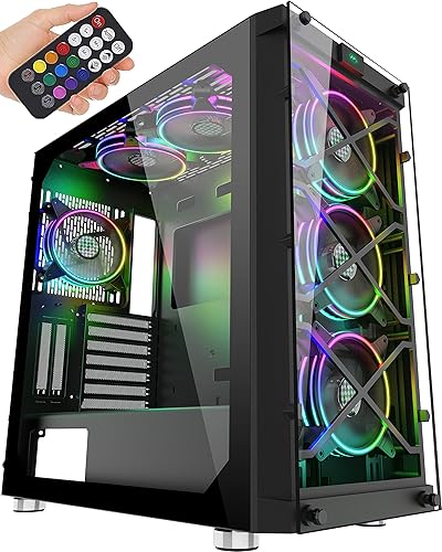 MUSETEX 6 PCS × 120mm LED ARGB Fans Pre-Installed & 2 PCS × USB 3.0 Ports?Gaming PC Case High Airflow ATX Mid Tower Case with Voice Control System, 2