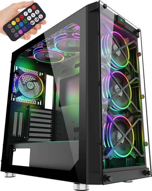 MUSETEX 6 PCS × 120mm LED ARGB Fans Pre-Installed & 2 PCS × USB 3.0 Ports?Gaming PC Case High Airflow ATX Mid Tower Case with Voice Control System, 2
