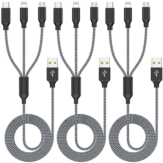 Xnewcable Multi Charging Cable 4ft 3Pack 3 in 1 Charger Cord, Multiple Rapid Nylon Braided Cable USB Charging Cable Multi Phone Charger Cord…