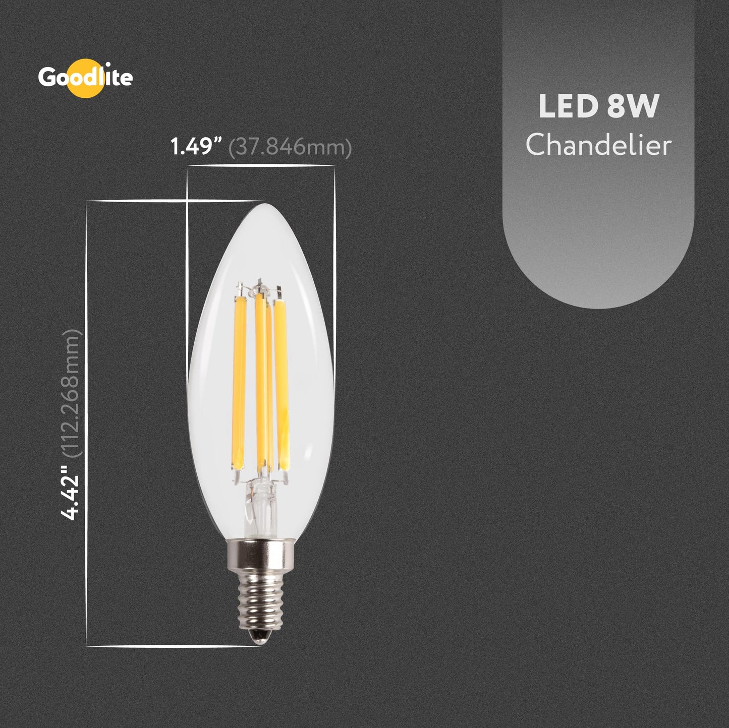 Goodlite C32 LED Chandelier Bulb, Torpedo Tip, 8W (100W Equal), Dimmable, 1050 Lumens, Cool White 4100k, 15k Hours, Eco-Friendly, Ideal for Candelabra