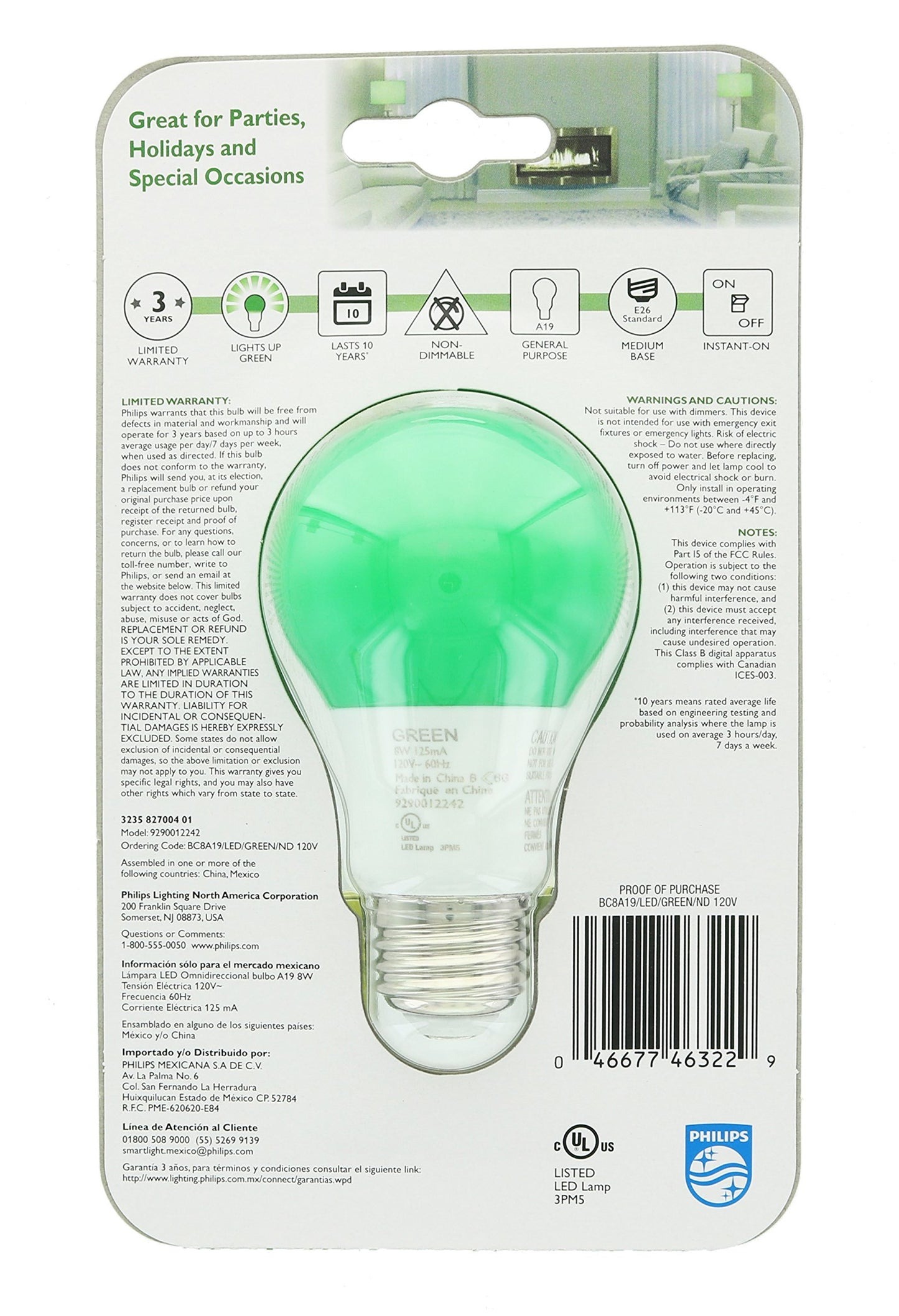 Philips 60 Watt Equivalent Green A19 Medium Base LED 8 Watt Equivalent Light Bulb