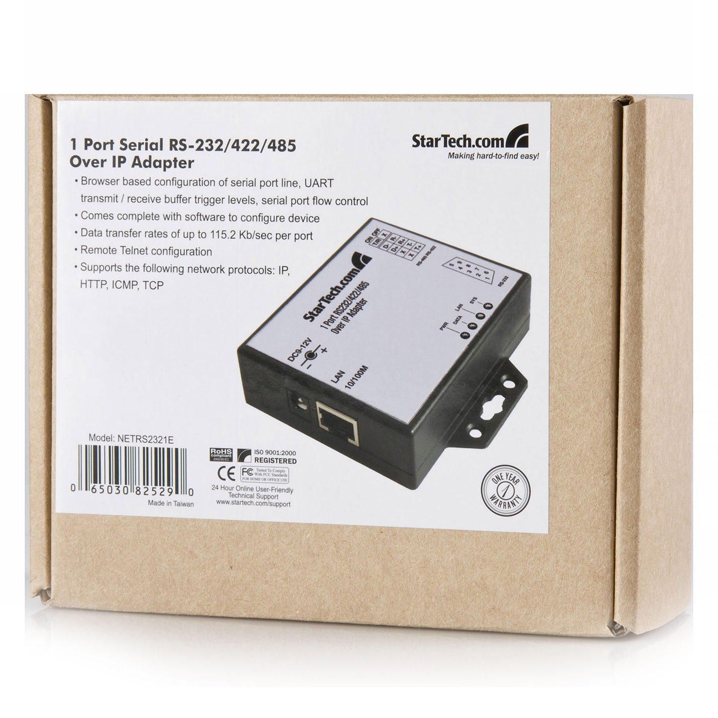 StarTech NETRS2321E 1 Port RS-232/422/485 Serial over IP Ethernet Device Server