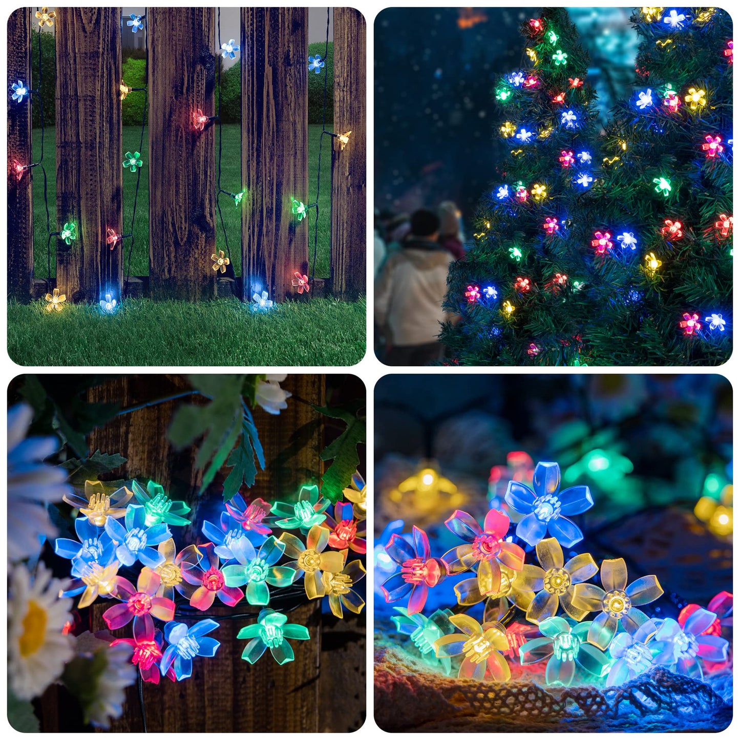 oopswow Solar Flower String Lights, 2PACK 50 LED Cherry Blossom Lights Outdoor Waterproof, Solar Fairy Lights Garden Decorations for Fence, Patio
