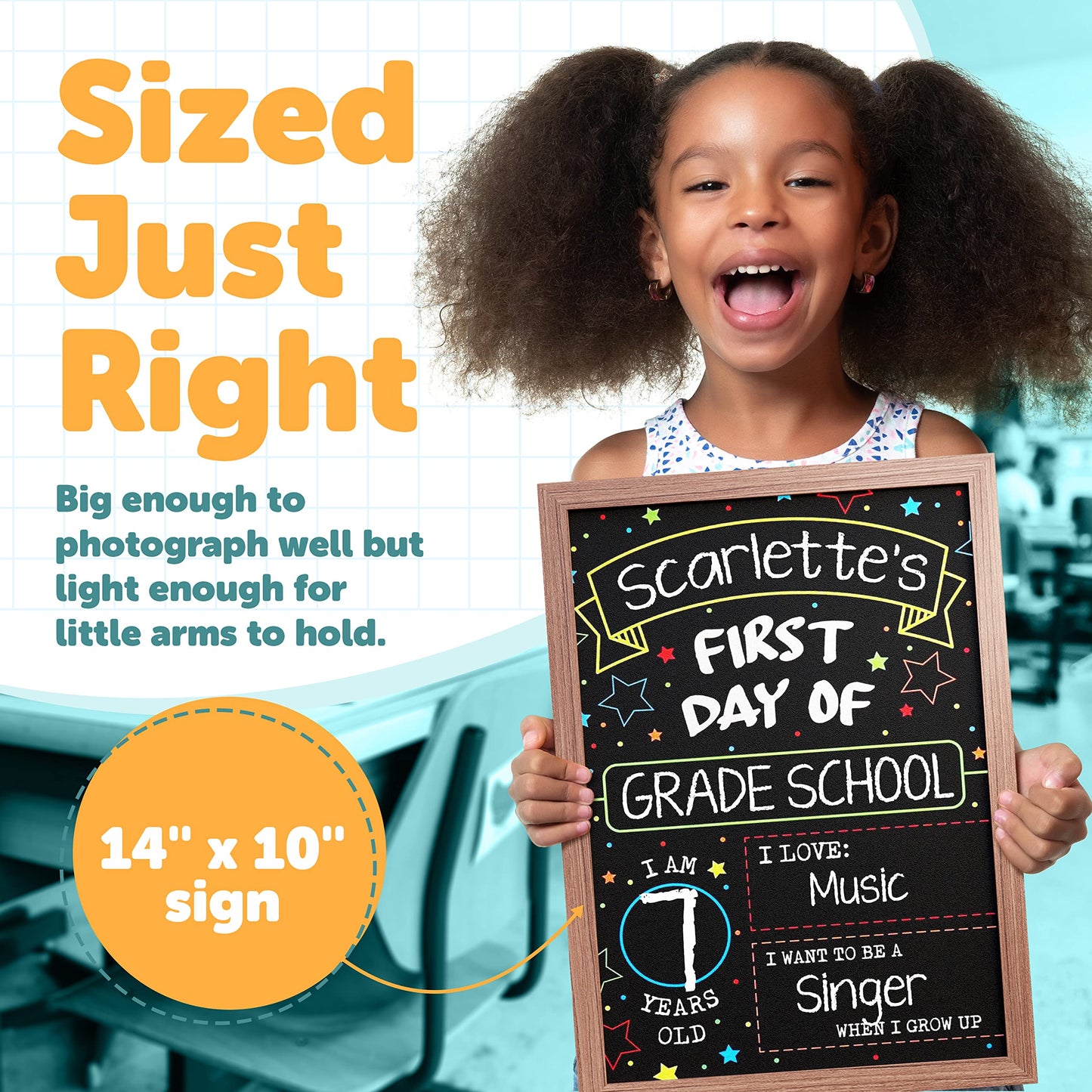 First Day Last Day of School Chalkboard - Sign with Frame - 14" x 10"