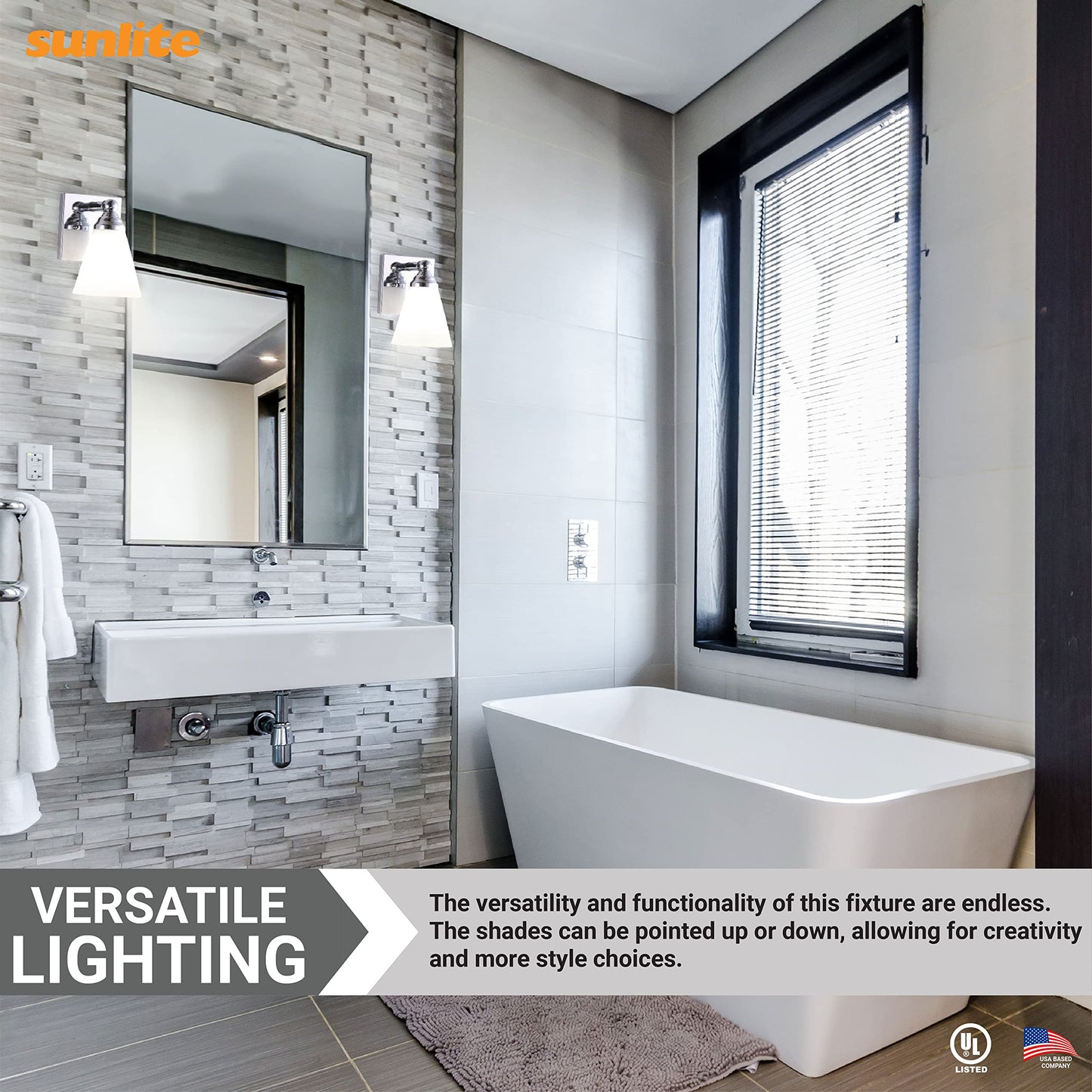Sunlite Cone Shade Vanity Light Fixture, Wall Mount, Medium (E26) Socket, Standard A19 Bulb Required (60W Max), Bathrooms, Powder Rooms, Frosted Glass