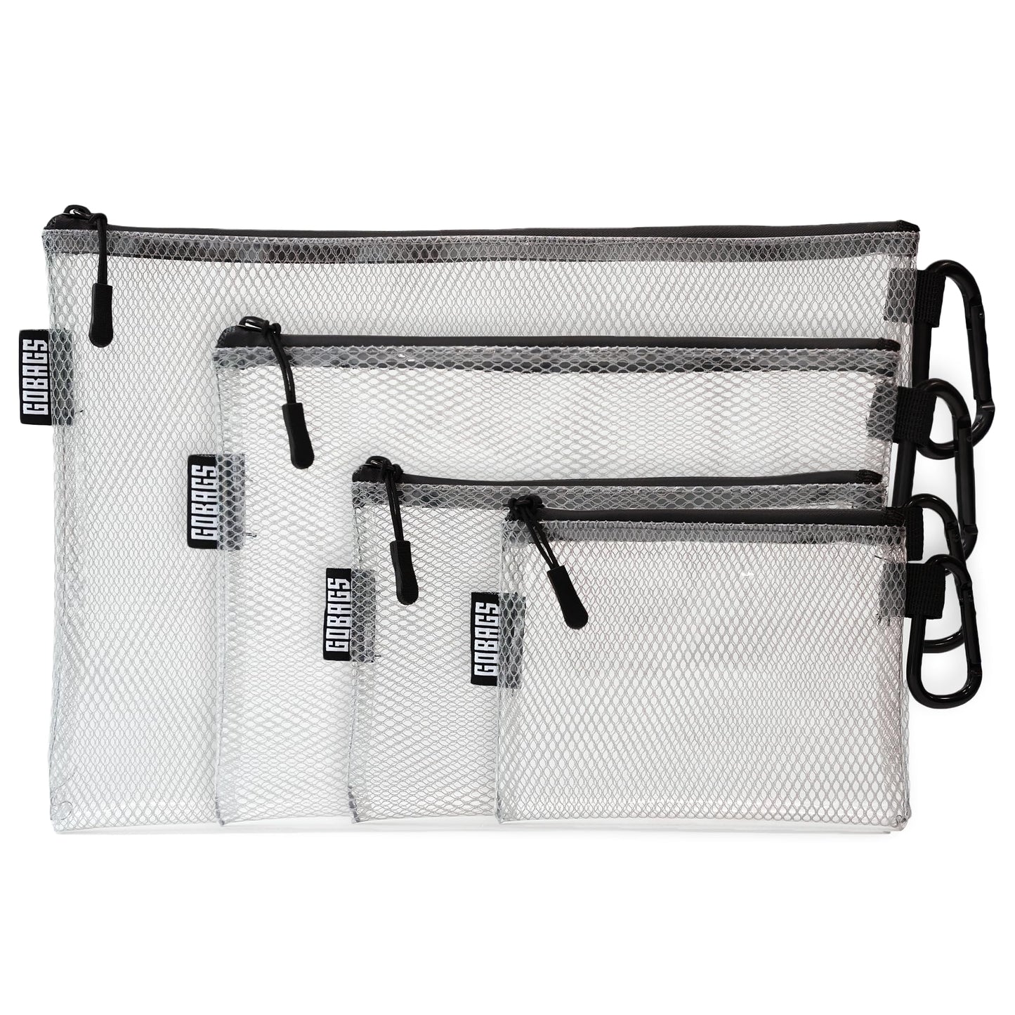 GOBAGS Air Production Multi?Size Clear Zipper Pouch (4?Pack) - Cable Organizer & Travel Gear Bag for Electronics, Camera Accessories, Tool Pouch &