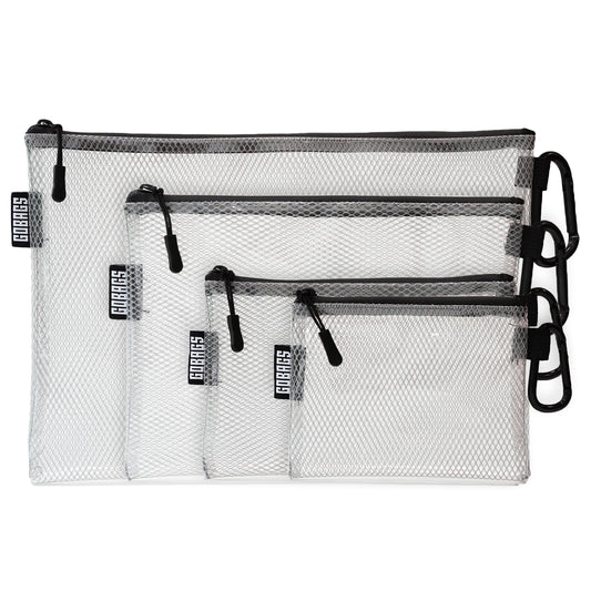 GOBAGS Air Production Multi?Size Clear Zipper Pouch (4?Pack) - Cable Organizer & Travel Gear Bag for Electronics, Camera Accessories, Tool Pouch &