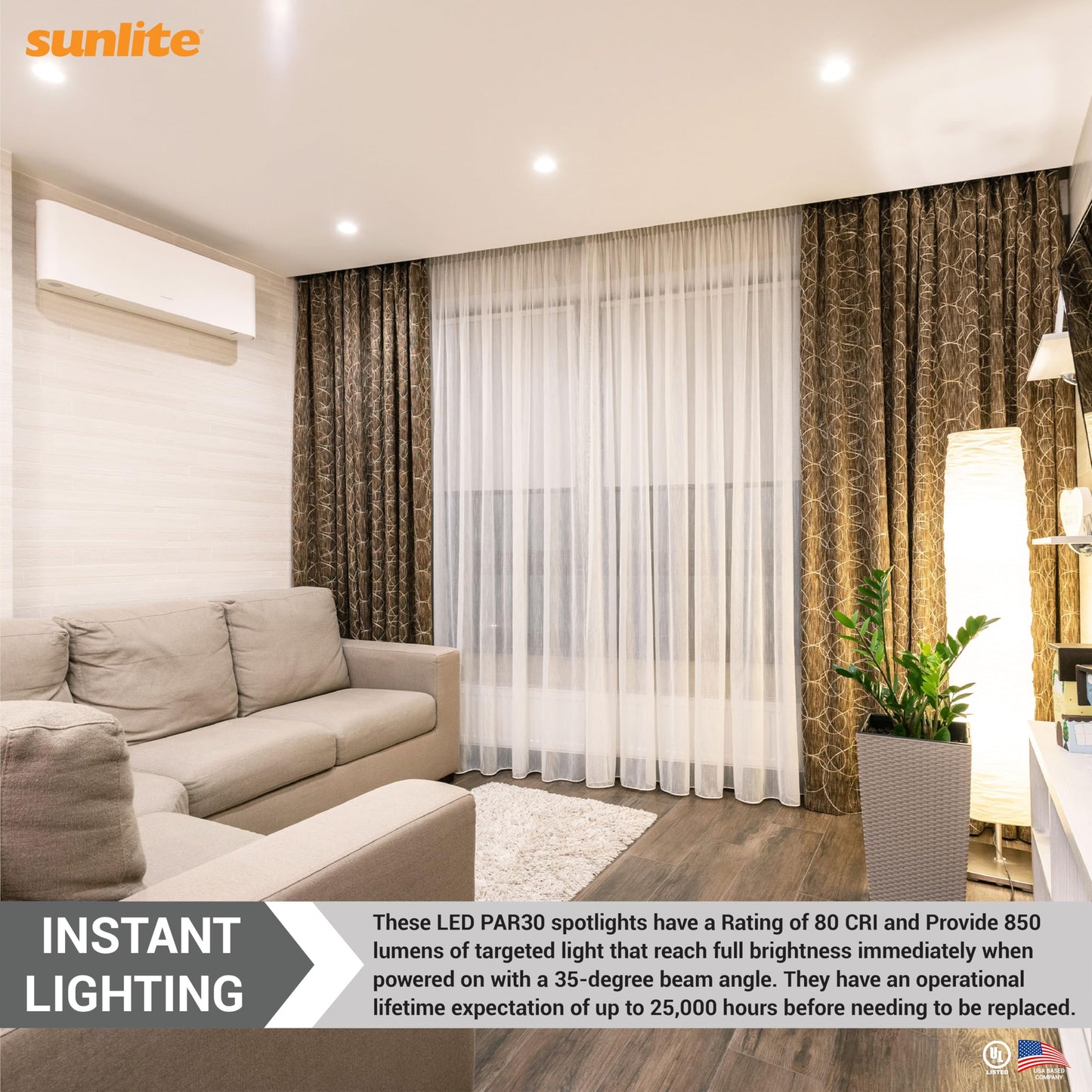 Sunlite LED PAR30 Long Neck Recessed Light Bulb, 9 Watt, (75W EQ), 850 Lm, Medium E26 Base, Dimmable, UL Listed, 35 Degrees Beam Angle, 4000K Cool