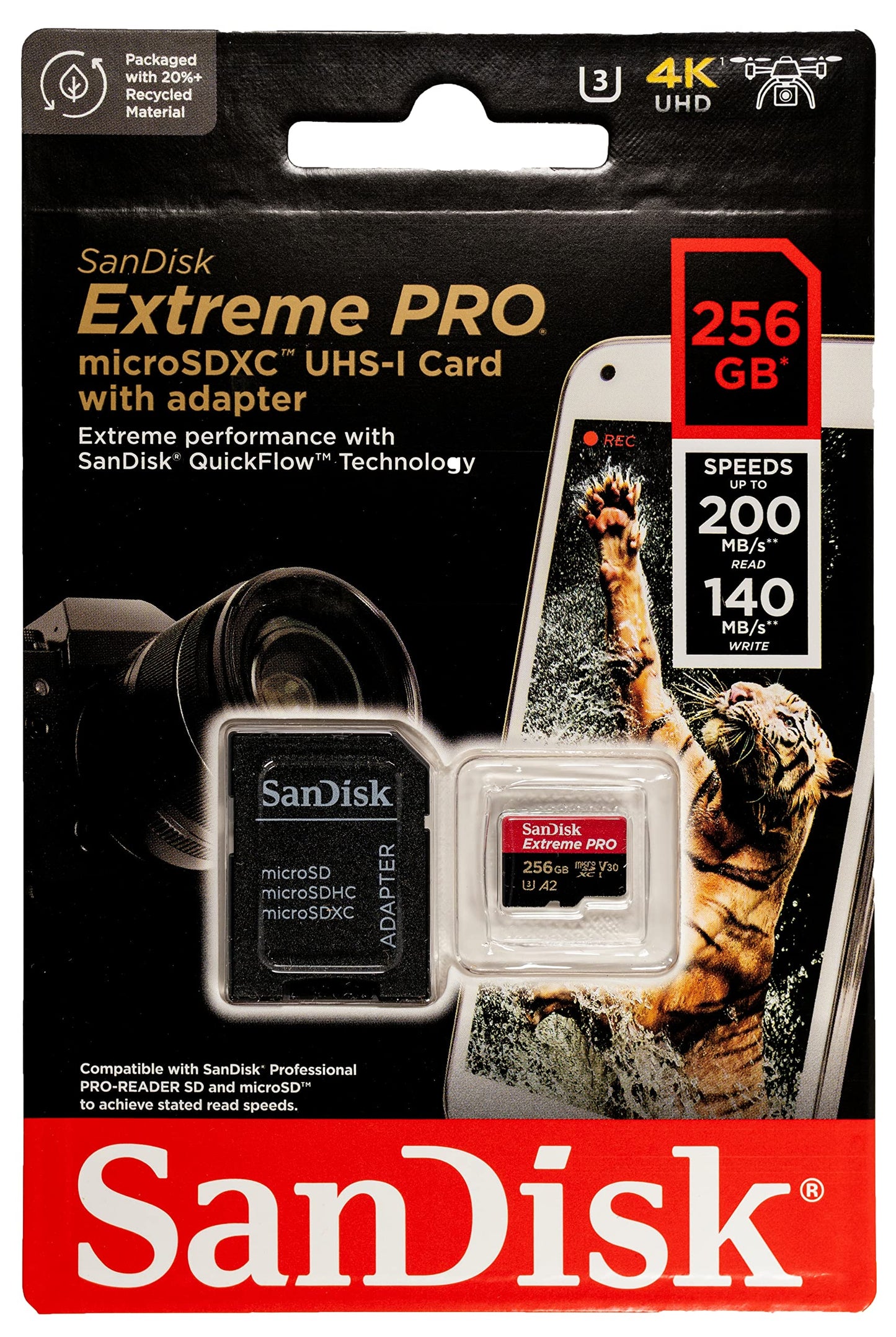 SanDisk MicroSDXC Card 256GB Extreme Pro Compatible with Insta 360 X5, X4 and Ace Pro 2 Cameras with Up to 200 MB/s Read Speed (SDSQXCD-256G-GN6MA)