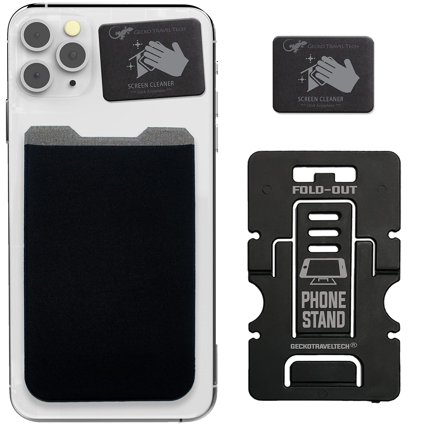 Gecko Phone Wallet - Stick-on Adhesive Card Holder for Back of Phone - Spandex Material - Versatile & Unique Design - Comprehensive Set - Fast