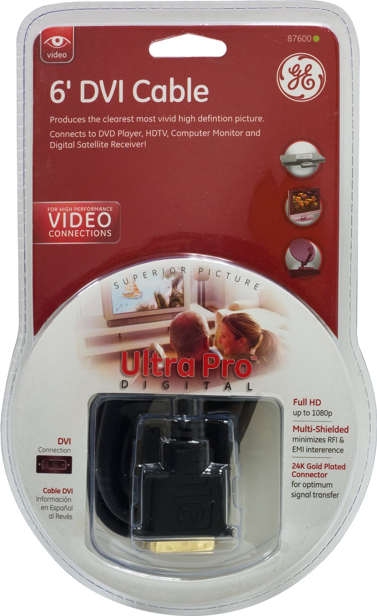 GE home electrical GE 87600 6-Feet DVI Cable, Black