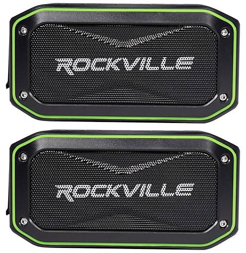 Rockville Portable Audio Bundle: (2) ROCK ANYWHERE Waterproof Bluetooth Speakers, TWS Stereo Linking, 2-items