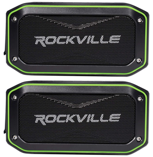 Rockville Portable Audio Bundle: (2) ROCK ANYWHERE Waterproof Bluetooth Speakers, TWS Stereo Linking, 2-items