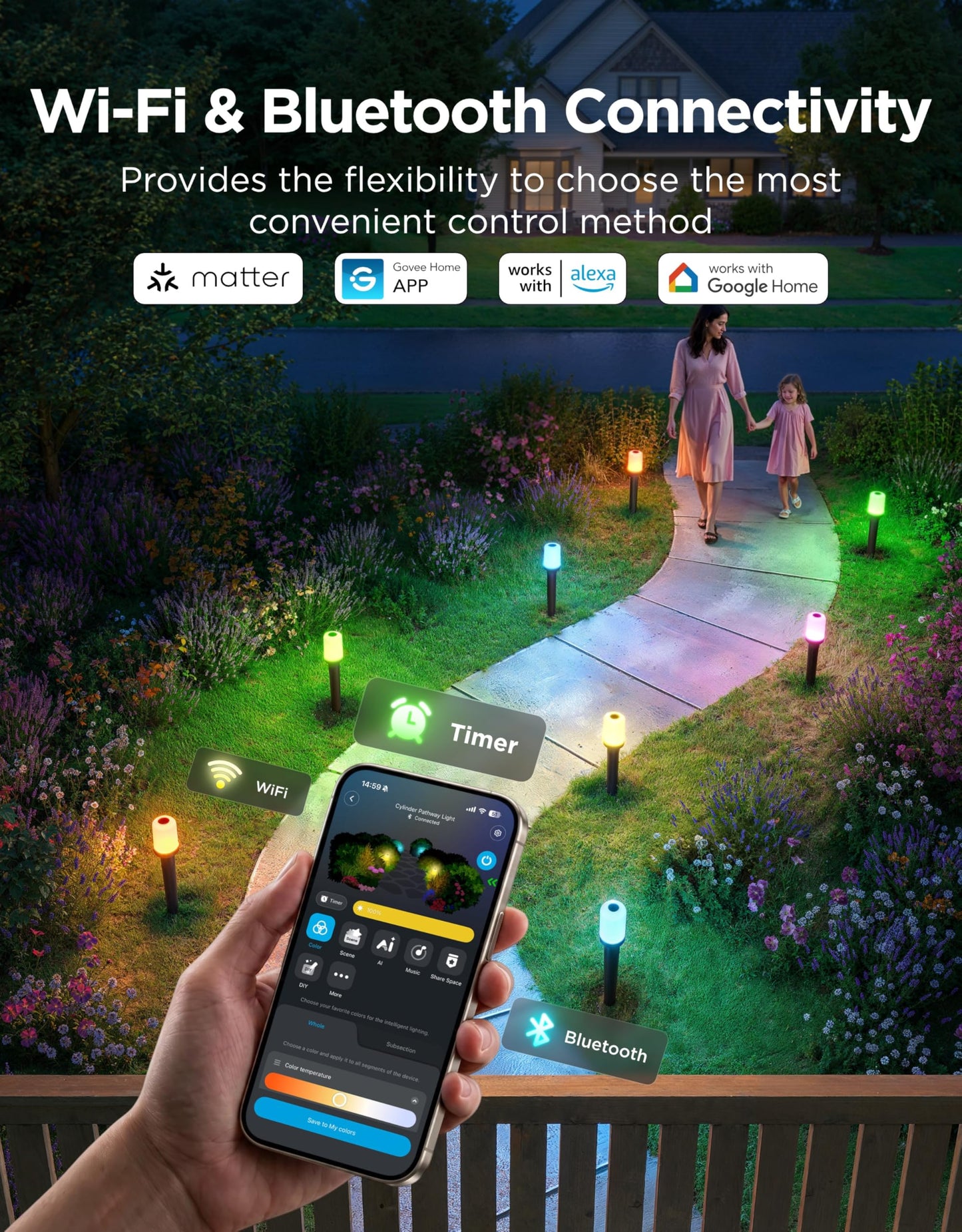 Govee Outdoor Cylinder Pathway Lights 8 Pack, 425lm Patio Lights, IP67 Waterproof, 60+ Preset Scene Modes, Outdoor Decor for Path, Patio, Garden