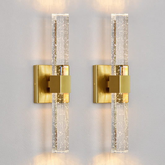 Epinl Gold Wall Sconces Set of Two - Bathroom Sconces Wall Lighting 14W Dimmable LED Crystal Wall Light with Bubble Glass 15.7inch Indoor Vanity