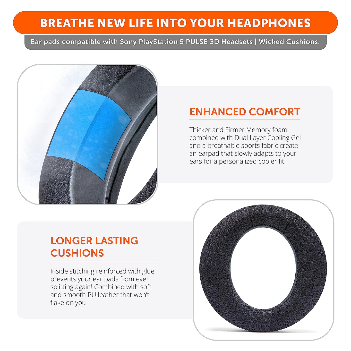 WC Freeze Pulse 3D - Cooling Gel Earpads Compatible with Sony PS5 Pulse 3D, Made by Wicked Cushions | Thicker Cushion & Wider Opening | Black