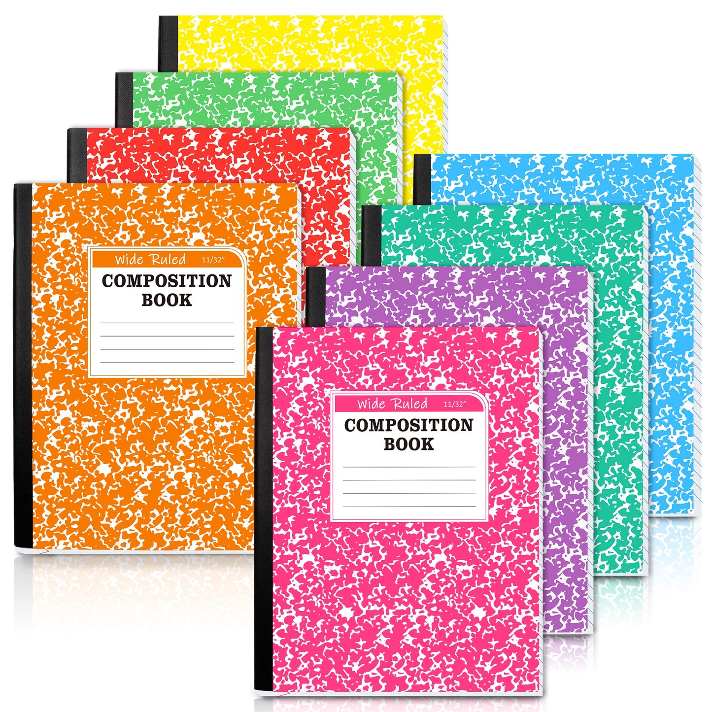feela Composition Notebook, 8 Pack 8 Pastel Colors Wide Ruled Composition Books Bulk, Marble Cover Notepad Lined Cute Journal Notebooks for School