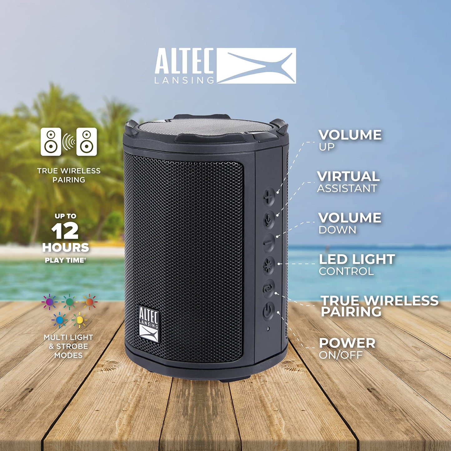 Altec Lansing - HydraMotion Wireless Bluetooth Speaker with 360 Degree Sound, Portable IP67 Waterproof for Outdoors, Shockproof, Snowproof, Everything