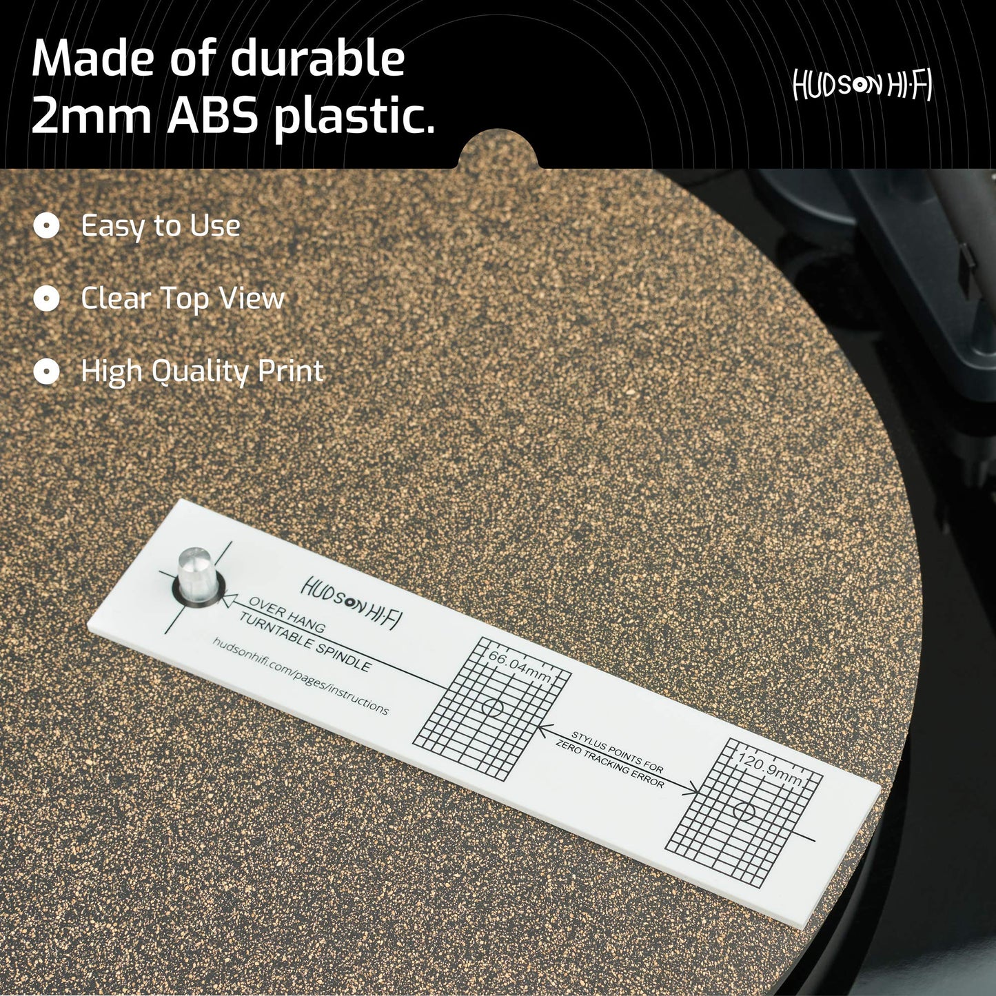 Hudson Hi-Fi Turntable Phonograph LP Phono Cartridge Stylus Alignment Protractor Tool-High Contrast (VTA Sold Separately)