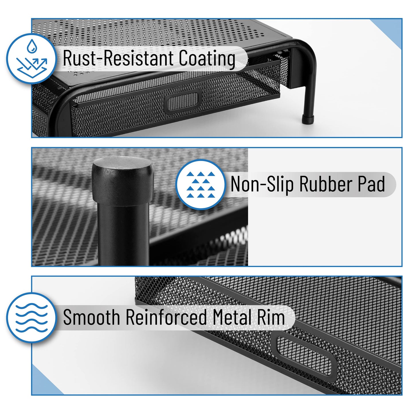 Mr. Pen- Metal Mesh Monitor Stand With Drawer, Computer Stand for Desk With Storage, Desktop Riser