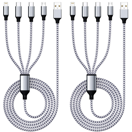 HYXing Multi Charging Cable 4ft 2Pack, 4 in 1 Charging Cable Nylon Braided Lightning iPhone Charger,Universal Charger Phone Cord with Type-C,Micro