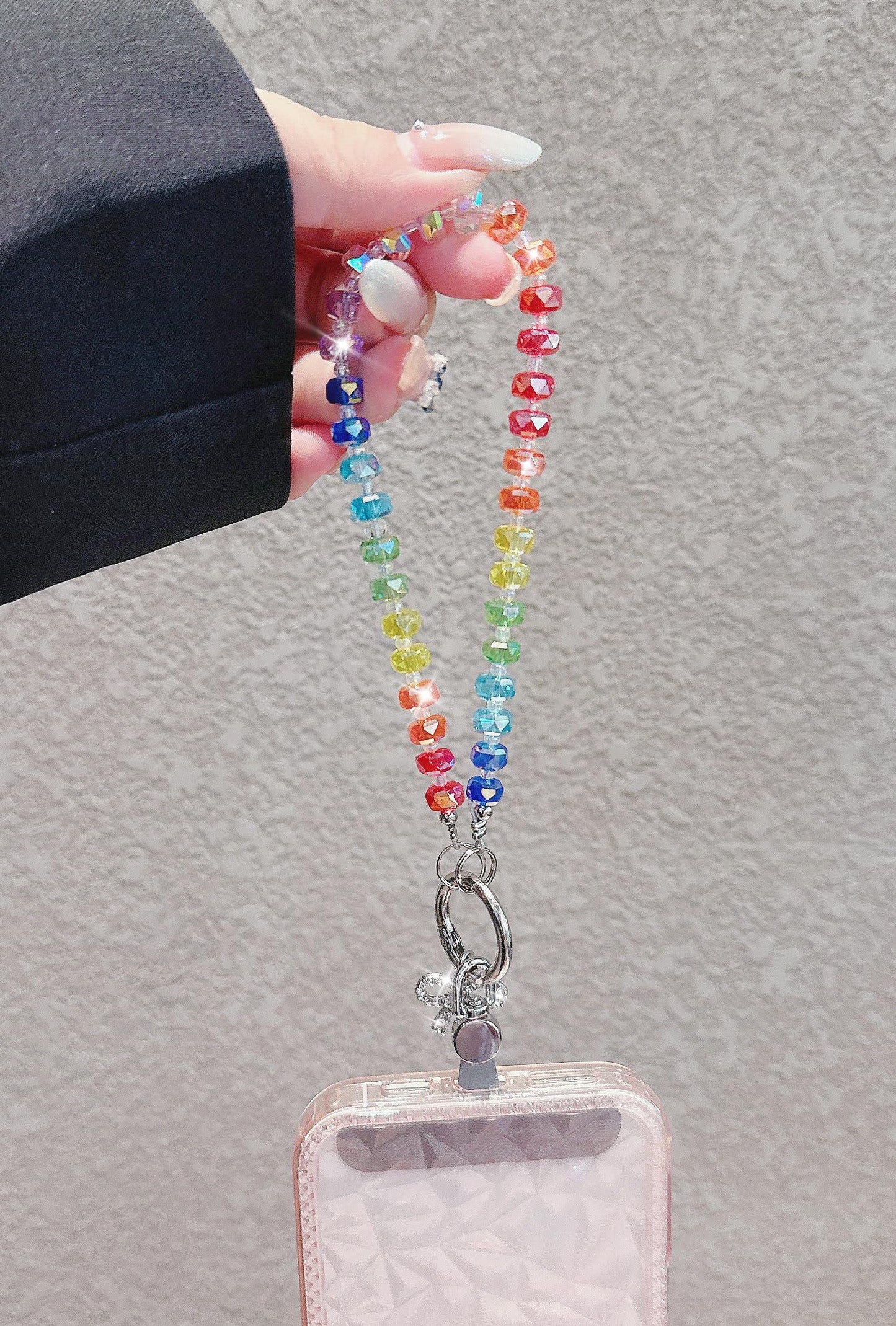 2 Pack Bling Crystal Keychain Charms Phone Wrist Strap for Women Girls,Shiny Lanyard Bracelet for Bags Carkeys Earphone Purse