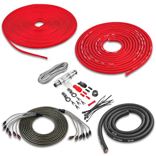 Belva True 4 Gauge AWG Premium CCA Complete 5/6-Channel Amplifier Wiring Kit with RCA Cable - BAK46 Red