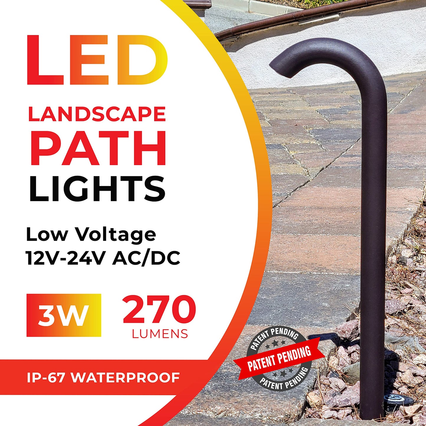 LUMENGY 3W LED Landscape Bollard Path Light, Modern Curved Design, 12V Low Voltage, IP67 Waterproof, for Pathways, Driveways and Walkways, Brown