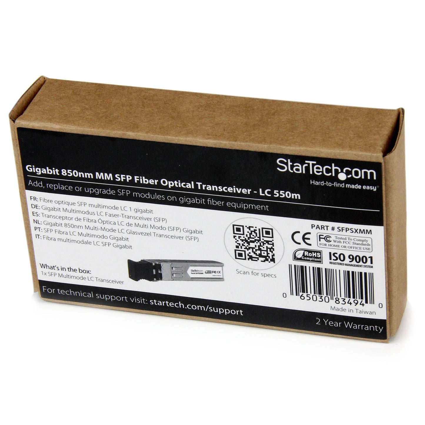StarTech.com MSA Uncoded Compatible SFP Module - 1000BASE-SX - 1GbE Multi Mode Fiber (MMF) Optic Transceiver - 1GE Gigabit Ethernet SFP - LC 550m
