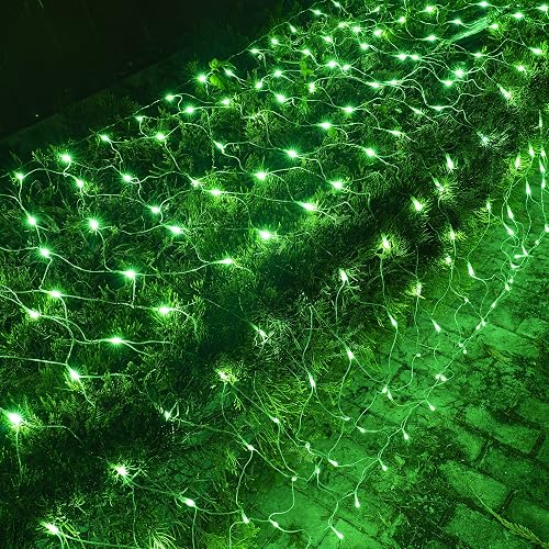 Dazzle Bright St. Patrick's Day 200 LED Net Lights, 9.8 FT x 6.6 FT Connectable Mesh Lights Clear Wire with 8 Lighting Modes, Christmas Decorations
