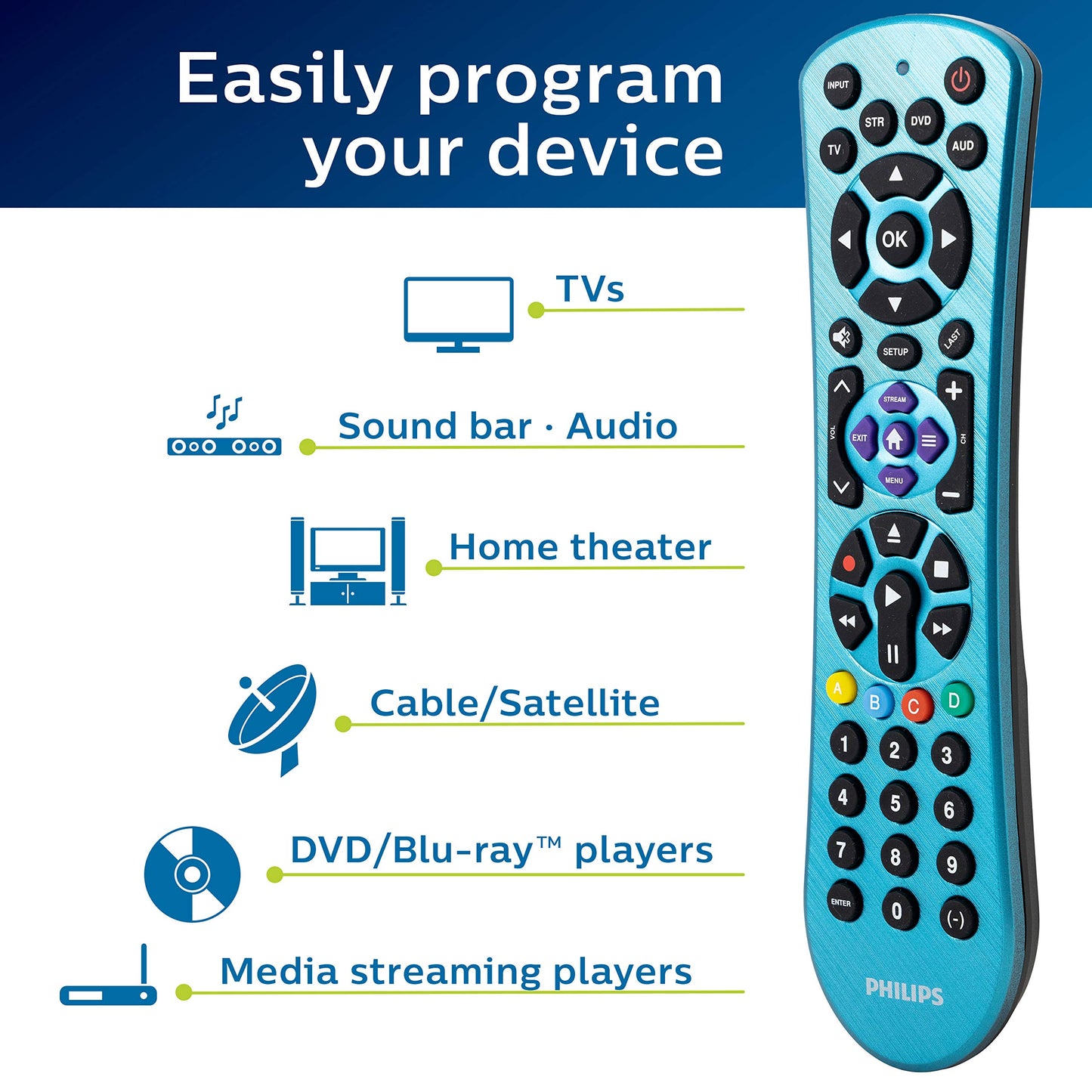 Philips Universal Remote Control, Universal TV Remote Replacement, Samsung TV Remote Control Universal, for Roku Remote Replacement, Vizio, LG, Sony