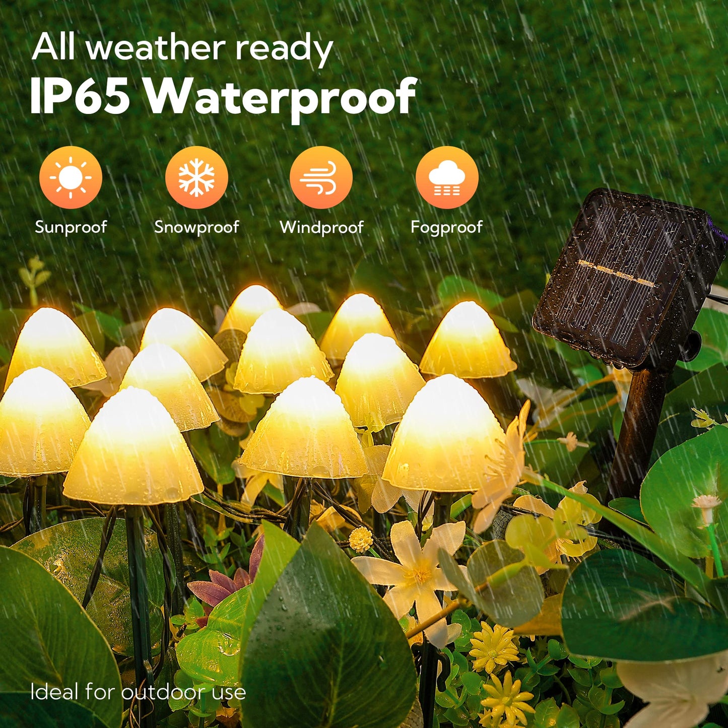 Pellimo Solar Garden Lights, 12 LED 14.5ft Mini Mushroom Solar Lights Outdoor Waterproof, 2 Modes Lighted Mushroom Shaped Pathway Light for Patio Yard