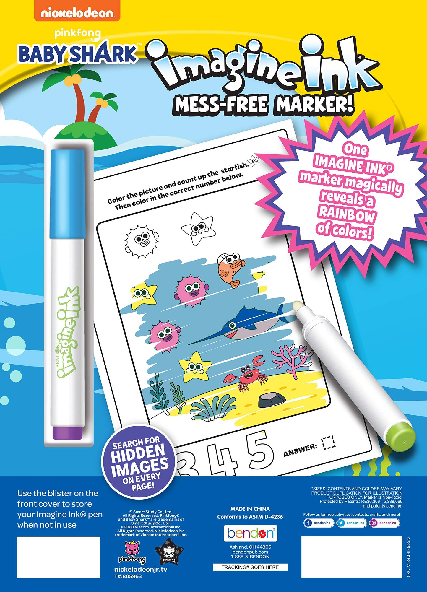 Bendon Baby Shark 16-Page Imagine Ink Coloring Book with Mess Free Marker 47220