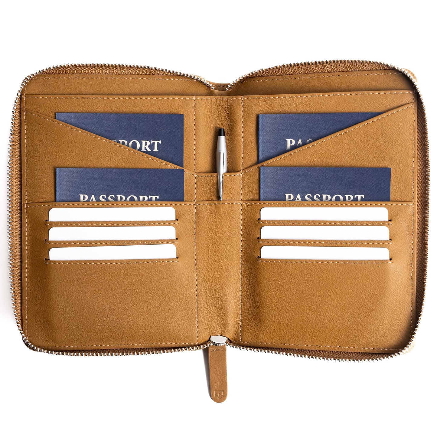 Full Grain Leather Family Passport Holder – RFID Travel Wallet & Document Organizer for 2-4 Passports, Couples & Families, Camel