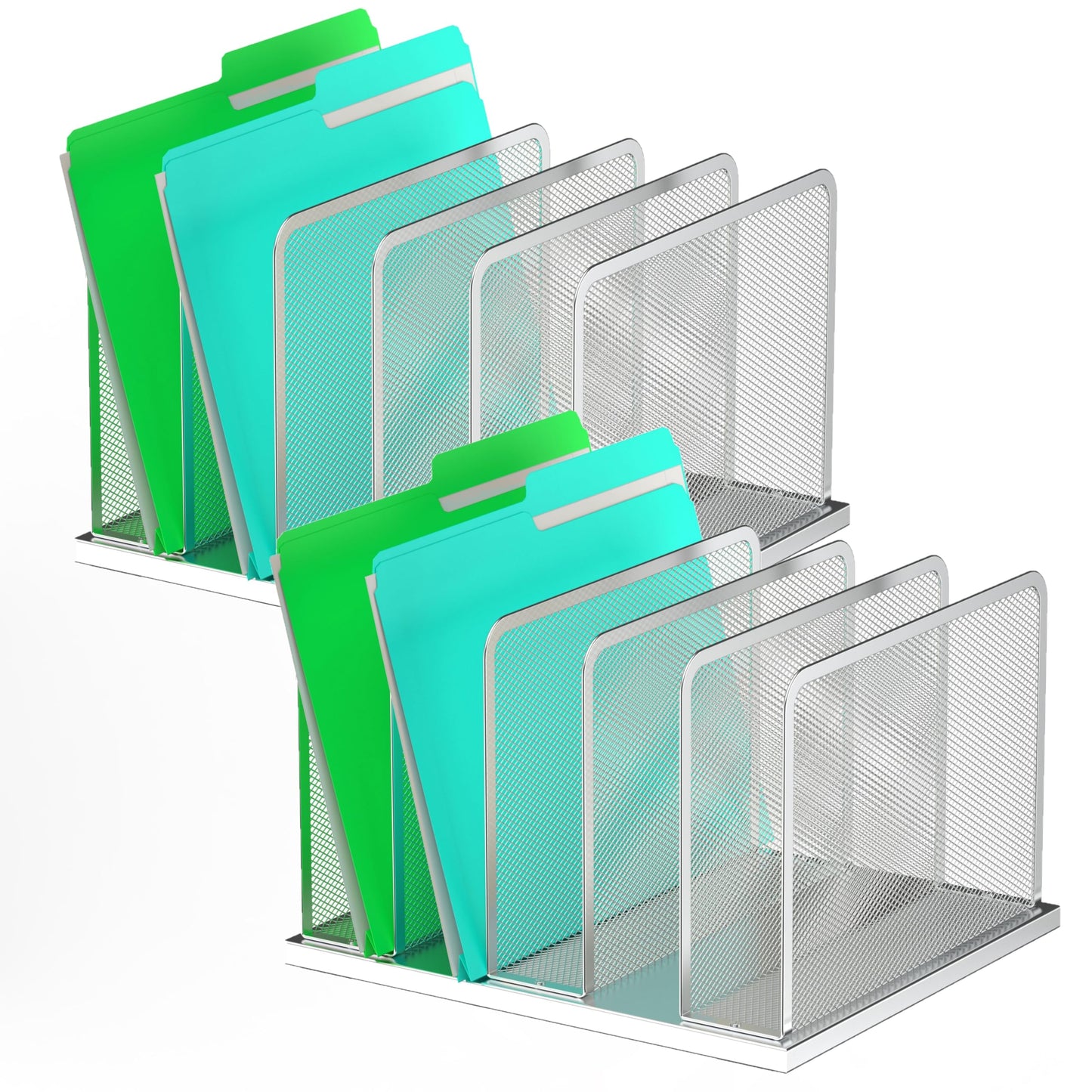 Kuntine.B 5-Section Upright Desk File Organizer Silver 2 Pack