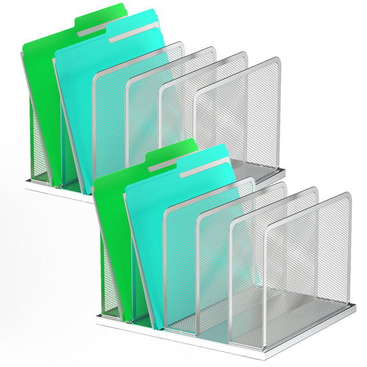 Kuntine.B 5-Section Upright Desk File Organizer Silver 2 Pack