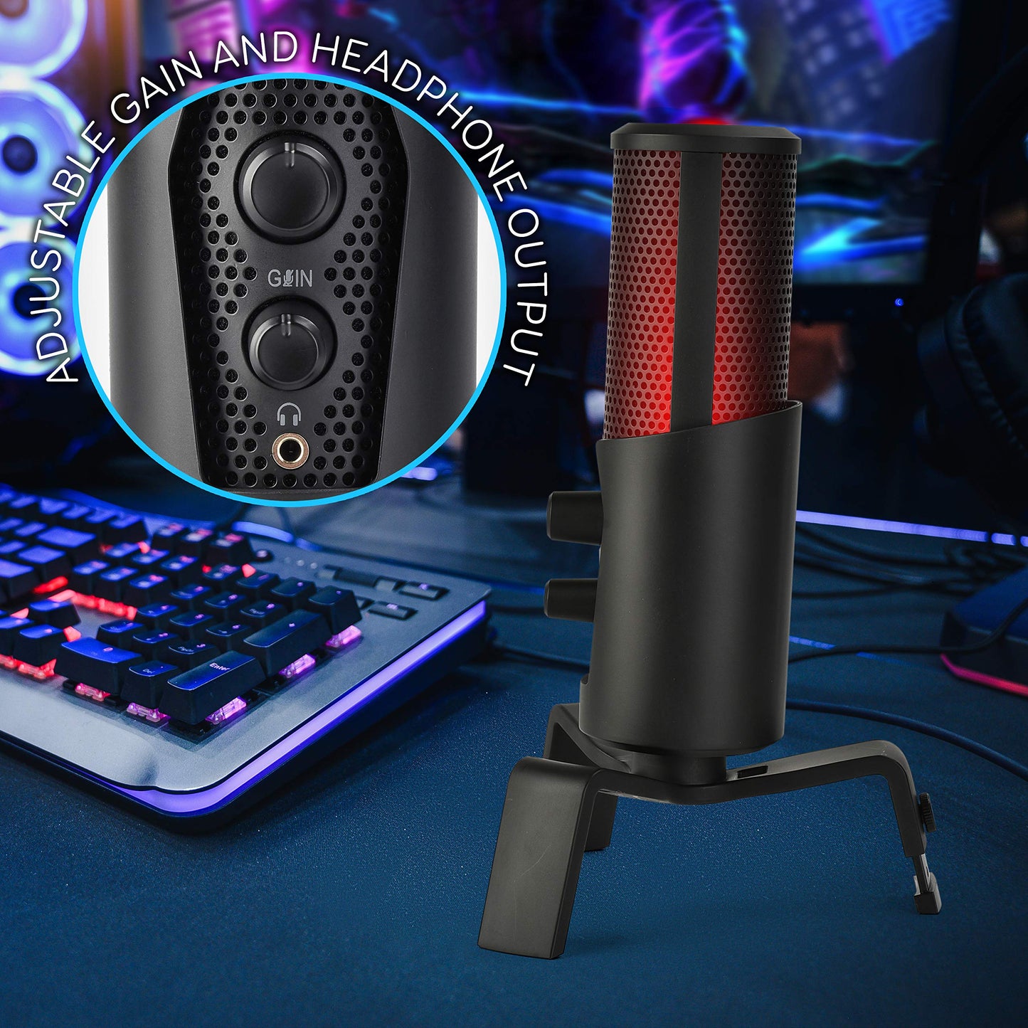 USB Microphone Selectable Pickup Pattern-4 in 1 Polar Pattern Selector Audio Cardioid Condenser Mic w/LED Effect Lights, Podcast Recording Kit for