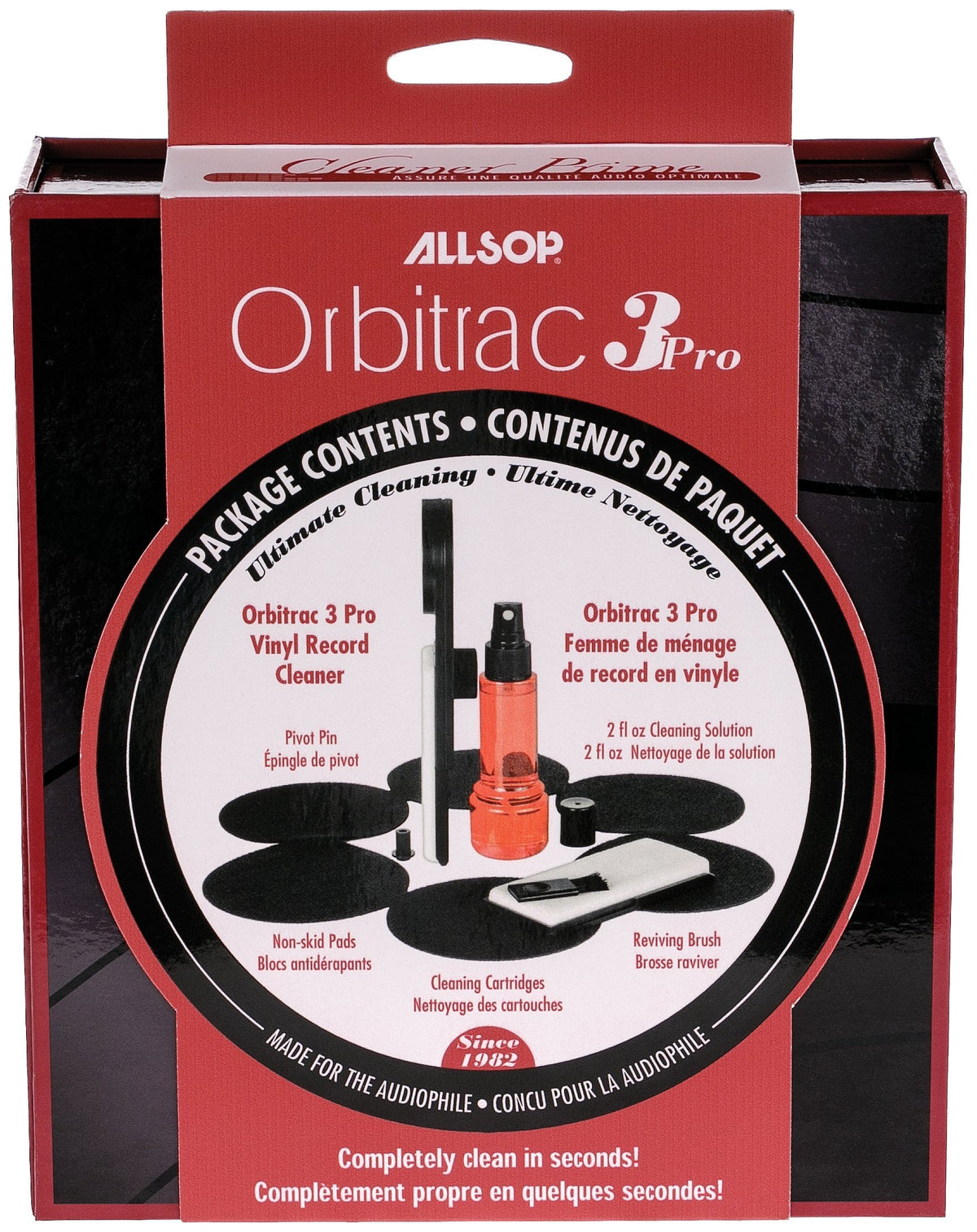 Allsop Orbitrac 3 Pro Vinyl Record Cleaning System, 2X Cleaning Cartridges, Protective Non-Skid Pad, Cleaner Fluid, Reviving Brush, and Storage Case (31735), Black, 1