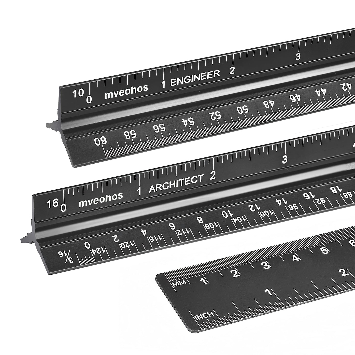 Architectural&Engineering Triangular Scale Ruler, 12 Inch Architectural Scale Ruler Set, Laser-Etched Aluminum with Stainless Steel Ruler