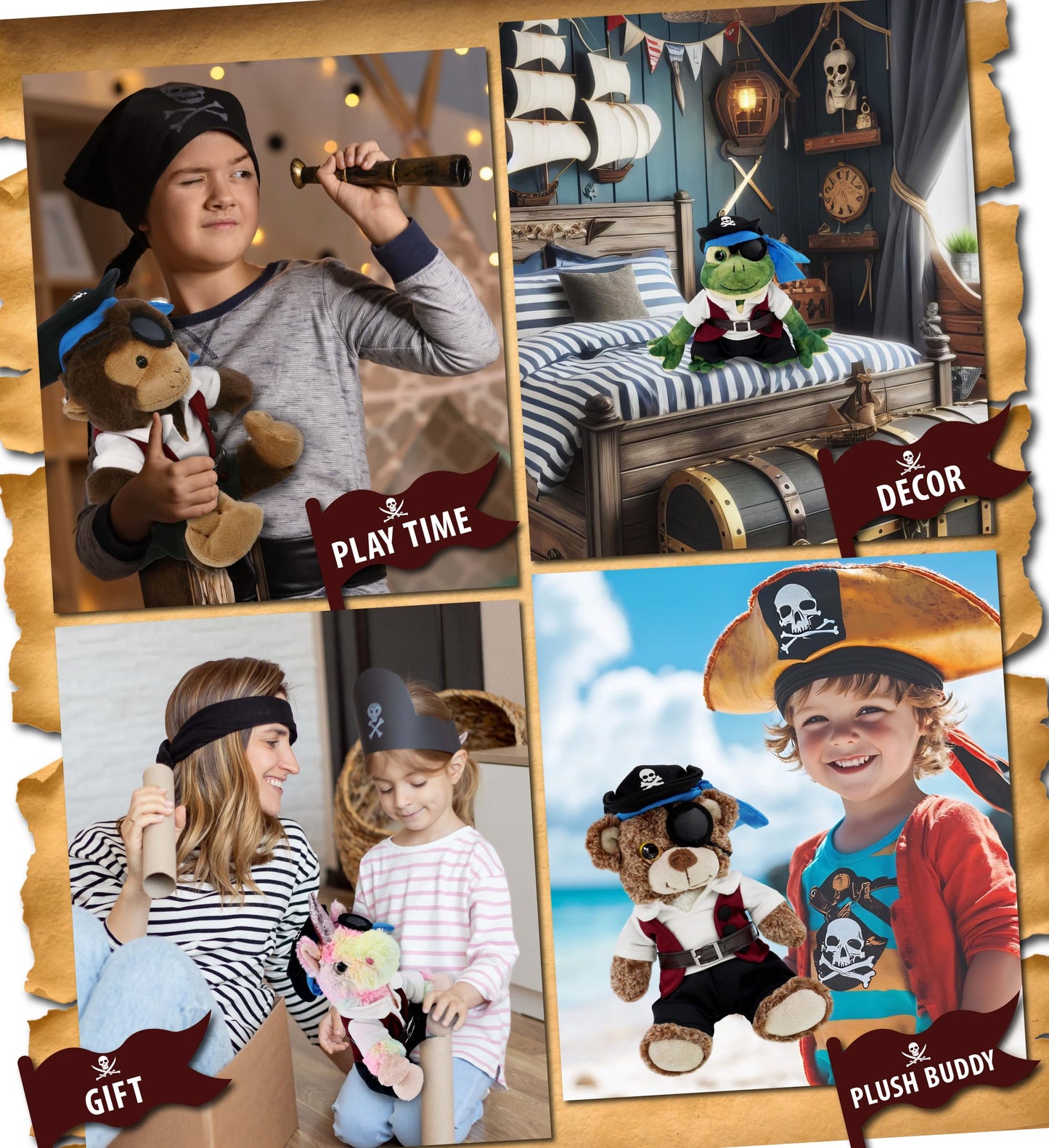 DolliBu Pirate Stuffed Animal Dress Up Costume Set - Pirate Shirt Belt Vest, Pants, Skull Pirate Hat, Eye Patch, Cute Teddy Bear Outfit - Large For 8…