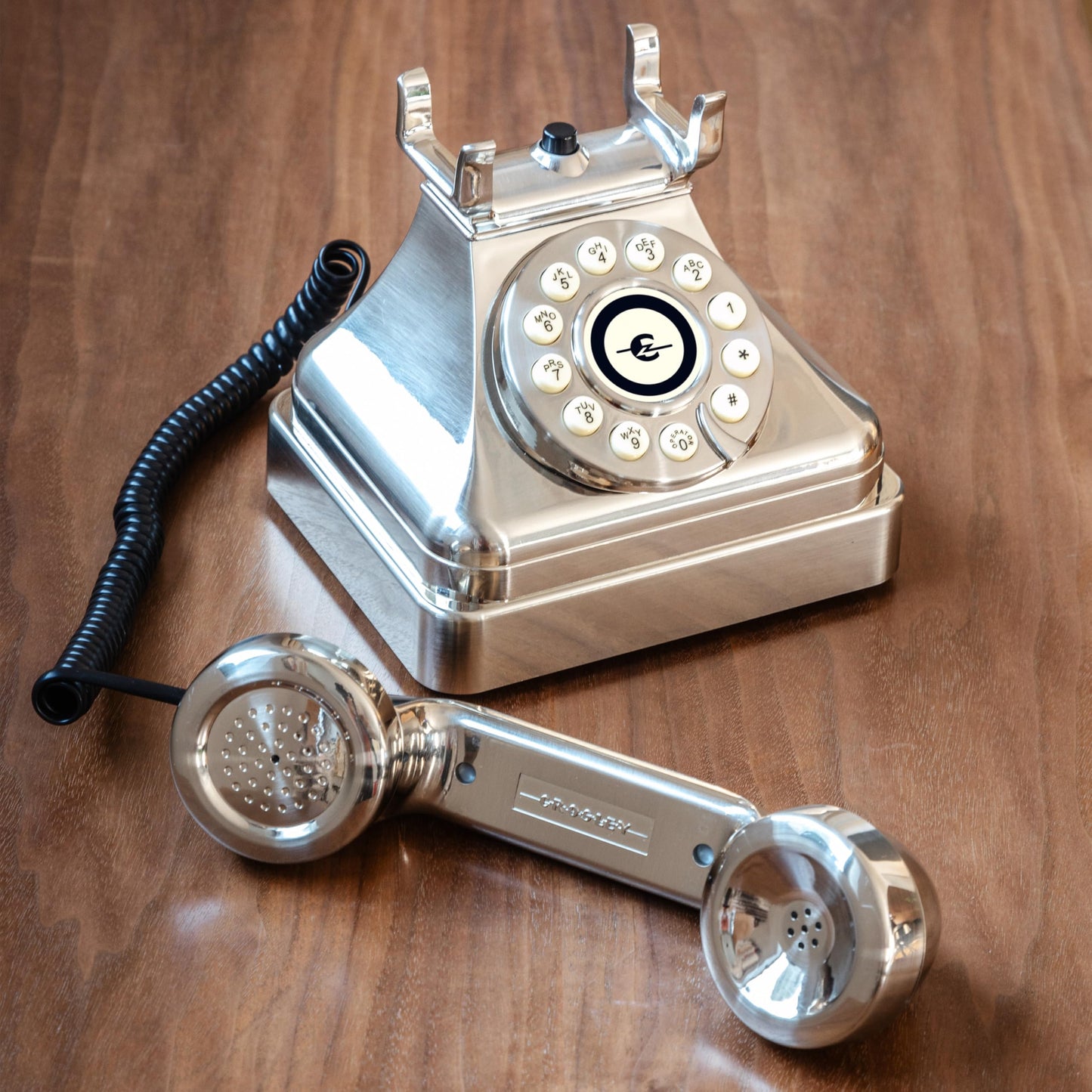 Crosley CR62-BC Kettle Classic Corded Desk Phone - Landline for Home with Retro Rotary Style, Brushed Chrome