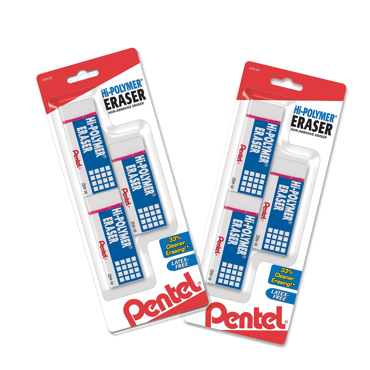 Pentel® Hi-Polymer Block Eraser, Large, White 6 pack (ZEH10BP3P2)