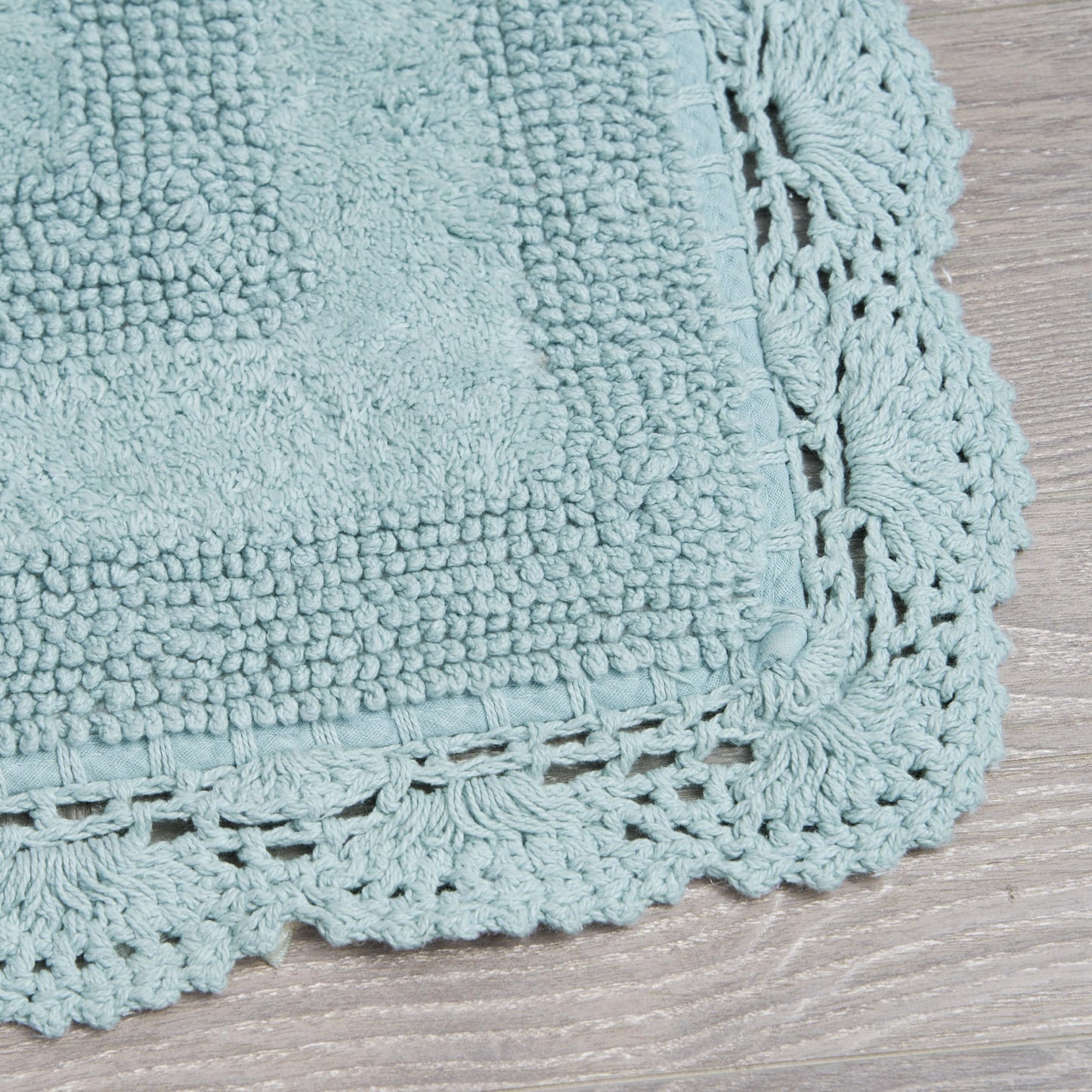 Laura Ashley Absorbent Bath Mat Reversible Crochet Soft and Plush Bathroom Mat 100% Cotton 17x24 Bath Rug, Aqua Blue
