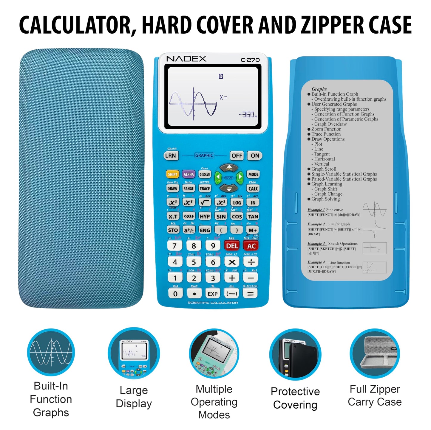 Scientific Calculator with Graphing, Includes Carrying Case, for College and High School Students, Calculus, Algebra, Geometry, Trigonometry