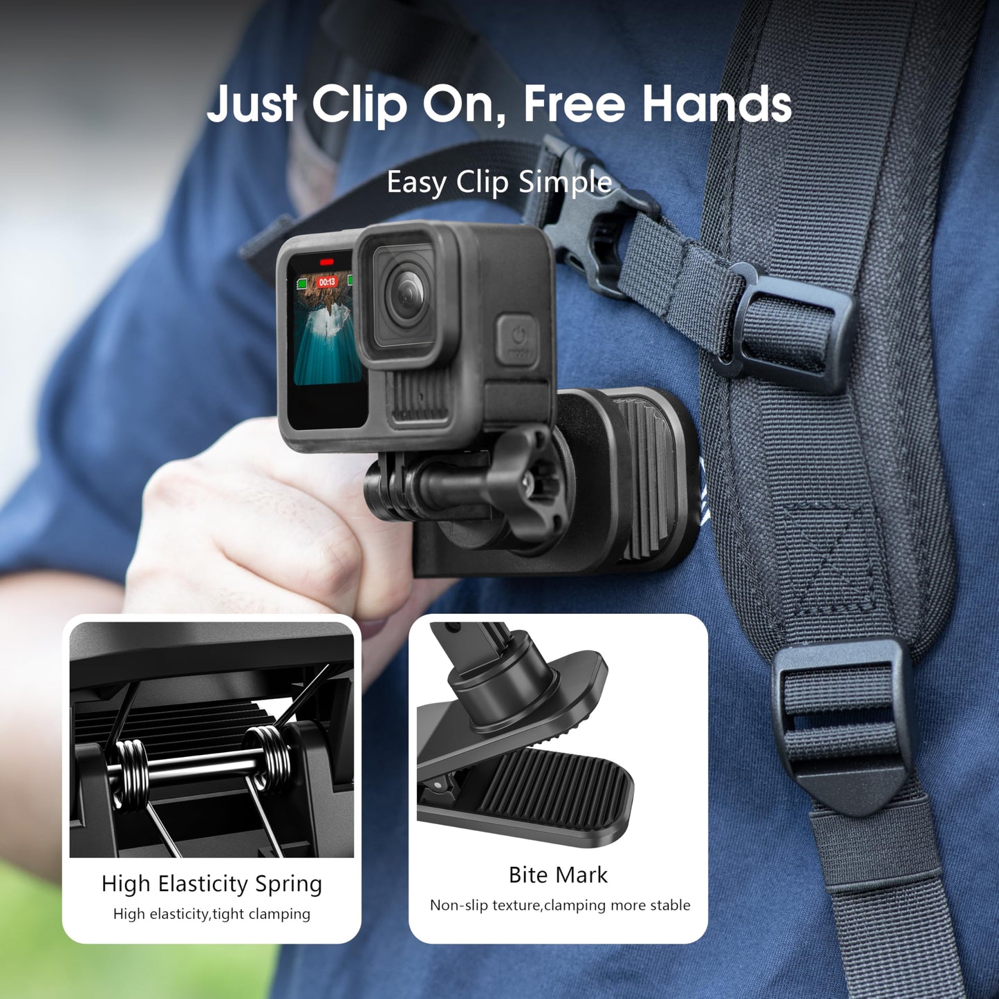 Backpack Strap Quick Clip Mount for DJI Osmo 360 Action 6 5 Nano for Insta360 Go Ultra X5 X4 for Gopro Hero 13 12 11 10 MAX 2, 360° Rotation Magnetic