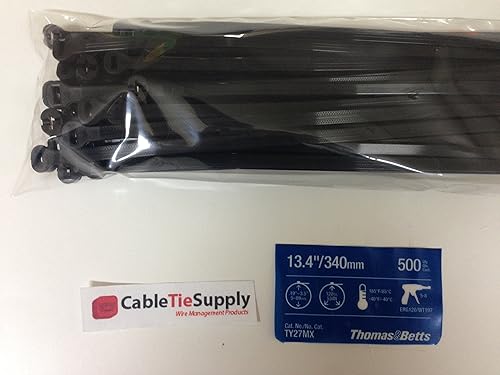 Thomas & Betts TY527MX Cable Tie 120lb 13" Ultraviolet Resistant Black Nylon with Stainless Steel Locking Device Distributor Pack (50 Pack)