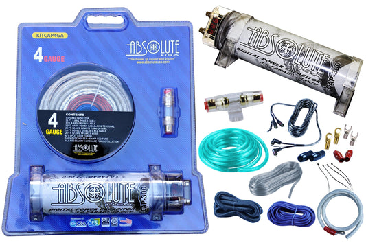 Absolute USA KITCAP4GASI 3.0 Farad Power Capacitor 4 Gauge Car Amplifier Installation Wiring Complete Kit (Silver)