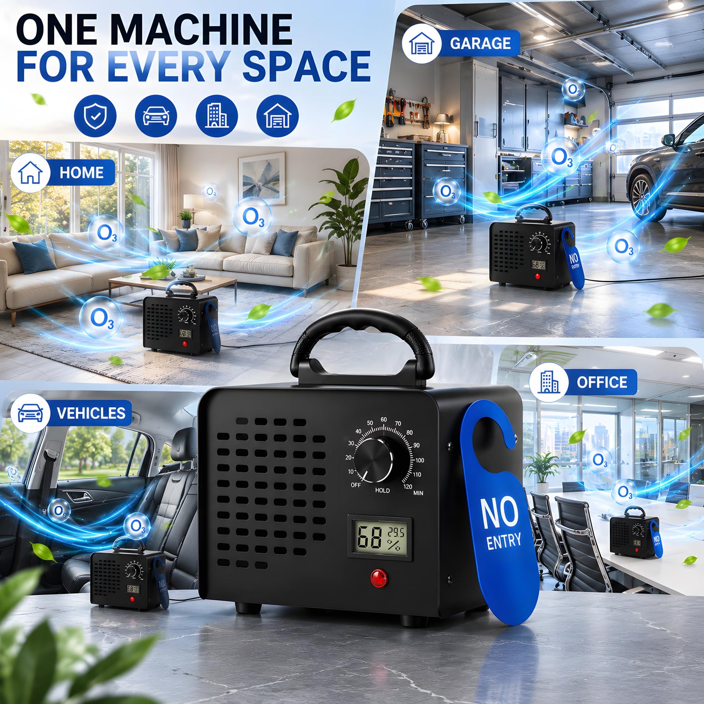 148,000mg/h Dual-Fan Ozone Machine Generator High Capacity Ozone Odor Eliminator Odor Removal Air Purifier Ionizer & Deodorizer for Car, Home, Smoke