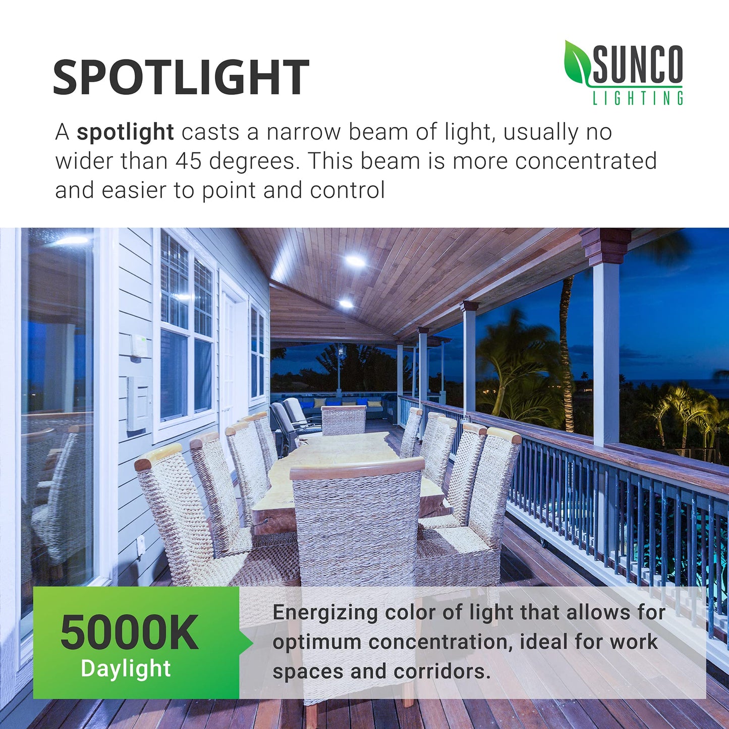 Sunco Dusk to Dawn Outdoor Flood Light Bulb, Waterproof PAR38, 120W Equivalent 15W, Exterior, Wet-Rated, 5000K Daylight 1250 LM, E26 Base, for Porch
